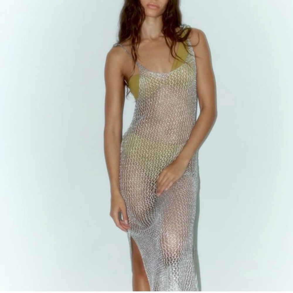 Zara Silver Mesh Cover-Up Dress